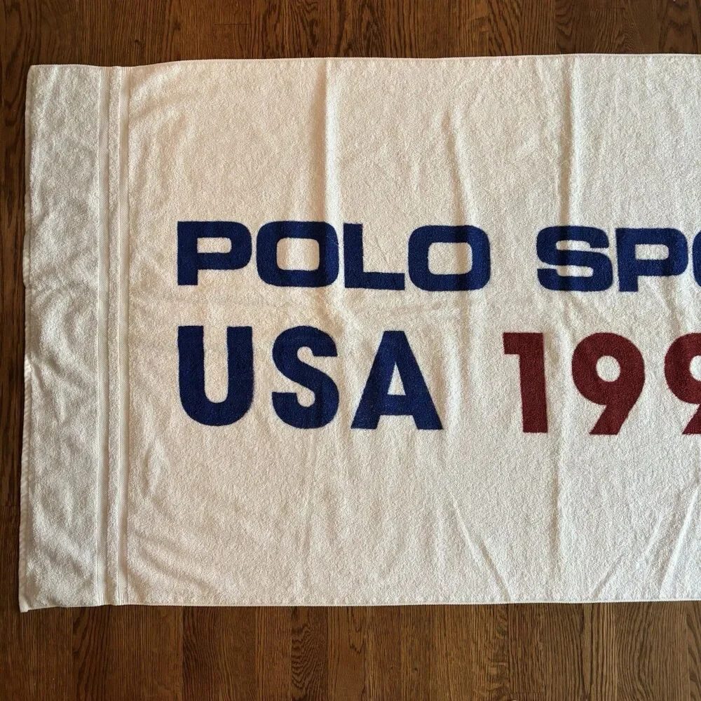 Ralph Lauren Polo Sport 1996 American Flag Beach Bath Towel 69”X 34.5” VTG NEW